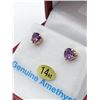 Image 2 : 14 KT HEART SHAPED AMETHYST EARRINGS RETAIL $300