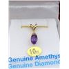 Image 2 : HEAVY 10KT YELLOW GOLD PENDANT SET WITH GENUINE AMETHYST AND 3 DIAMONDS W/ SILVER CHAIN W/ APPRAISAL