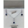 Image 2 : STERLING SILVER EARRINGS AND PENDANT SET W/ CHAIN SET W/ BLUE SAPPHIRE AND CZ W/ APPRAISAL $875