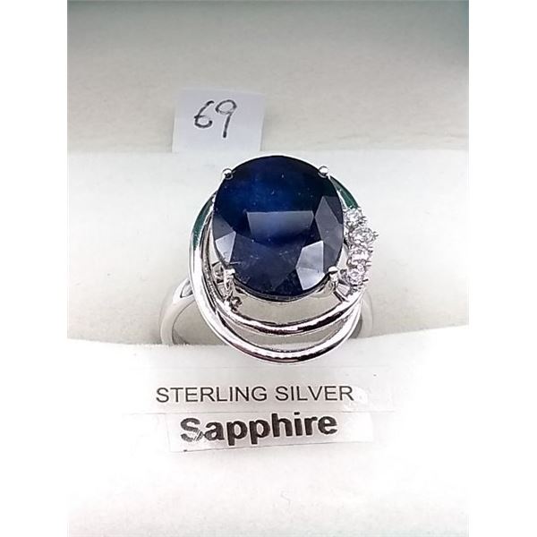 STERLING SILVER NATURAL BLUE SAPPHIRE 10.9CTS RING W/ ZIRCONIUMS W/ APPRAISAL $2870