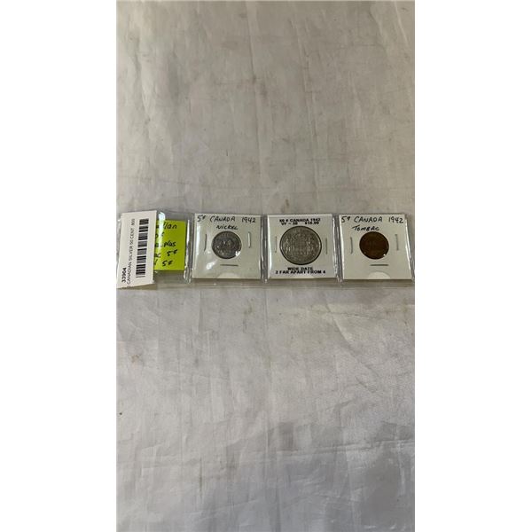 1942 CANADIAN SILVER 50 CENT .800 SILVER AND 1942 TOMBAC 5 CENT 1942 NICKEL 5 CENT