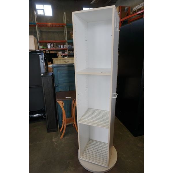 WHITE SPINNING SHELF WITH WIRE GRID SHELVES - 6 FOOT TALL