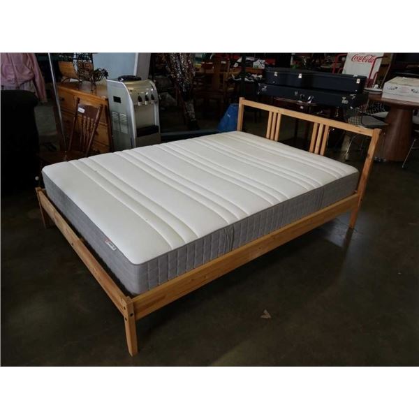 DOUBLE SIZE PINE BED FRAME WITH IKEA MATTRESS