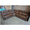 Image 2 : BRAND NEW BROWN STITCHED AIR LEATHER 3PC CORNER RECLINING SECTIONAL W/ CONSOLE, CUP HOLDERS AND BRAS