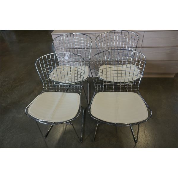 4 WIRE METAL DINING CHAIRS WITH LEATHER LOOK PADS