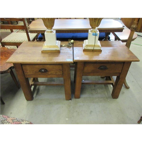 Pair of Vintage Oak End Tables with Drawers