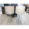 Image 1 : Pair of Metal Table Lamps with Drum Shades