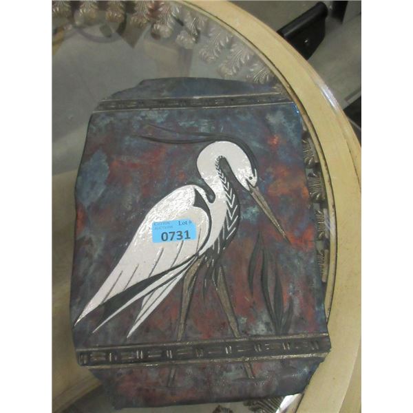 Heavy Pottery Plaque/Trivet with Heron Design