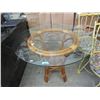 Image 1 : Glass Topped Wood Table - 30" tall x 36" diameter
