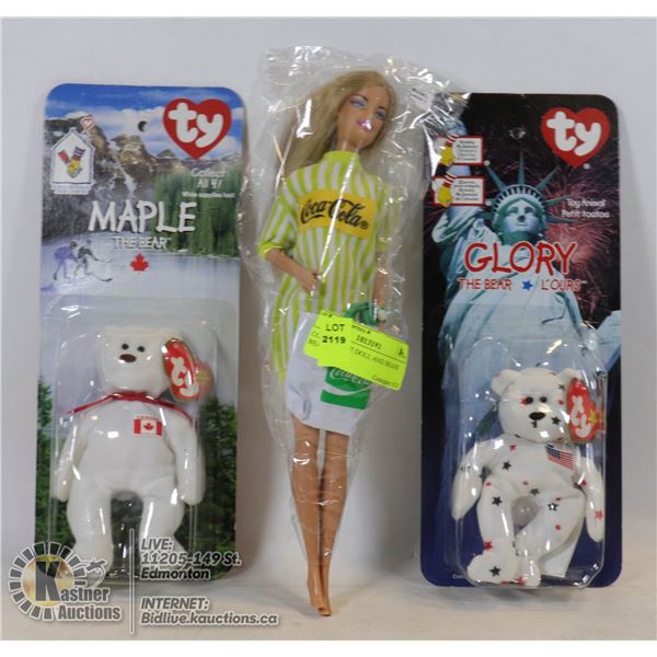 COKE BARBIE DOLL AND BEANIE BEARS