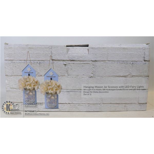 HANGING MASON JAR SCONCES WITH LED FAIRY LIGHTS