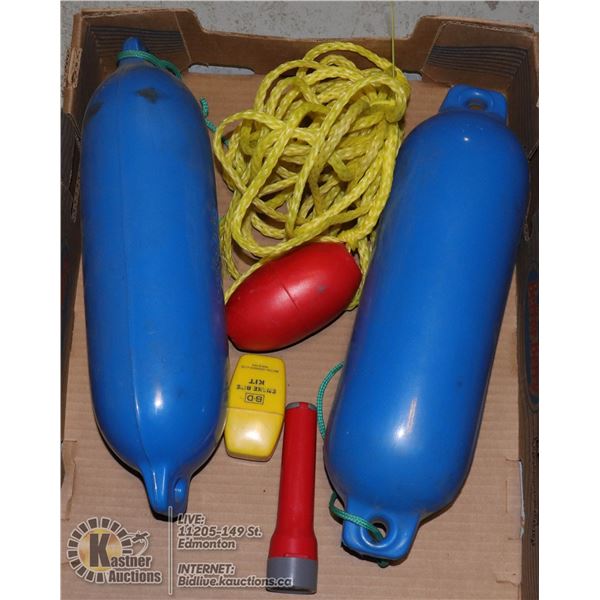 FLAT OF BOATING ACCESSORIES - TWO BLUE FLOATING