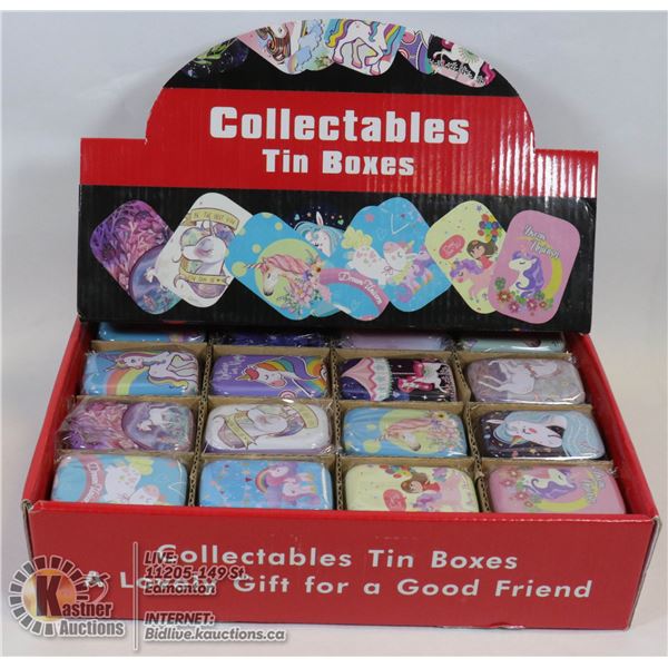 BOX OF 32 UNICORN TIN BOXES