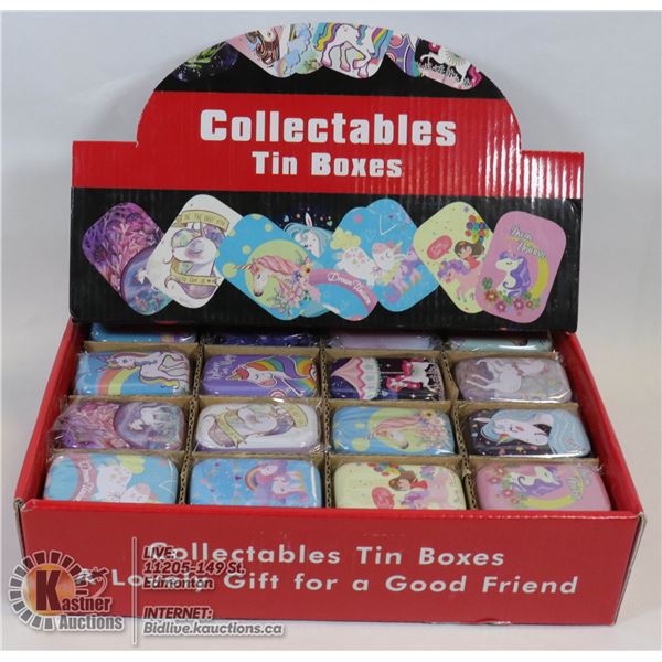 BOX OF 32 UNICORN TIN BOXES