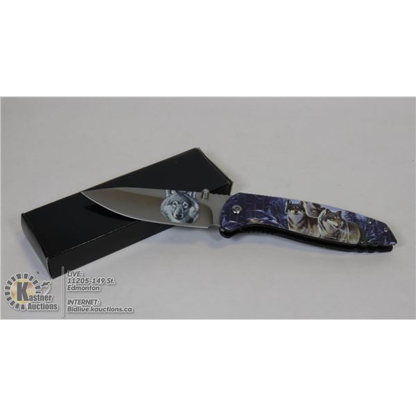 NEW WOLF THEMED FOLDING KNIFE
