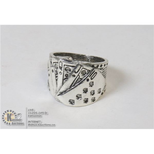 SILVER TONE PLAYING CARDS RING SZ 7