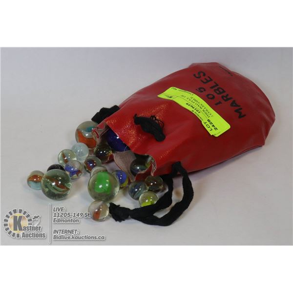 RED LEATHER BAG FULL OF VINTAGE COLLECTIBLE