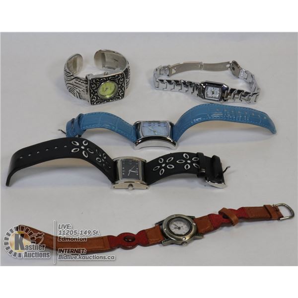 LOT OF 5 ASSORTED FASHION WATCHES NEED BATTERIES