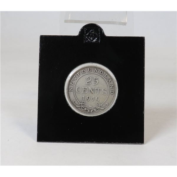 1919 NEWFOUNDLAND SILVER 25 CENT COIN