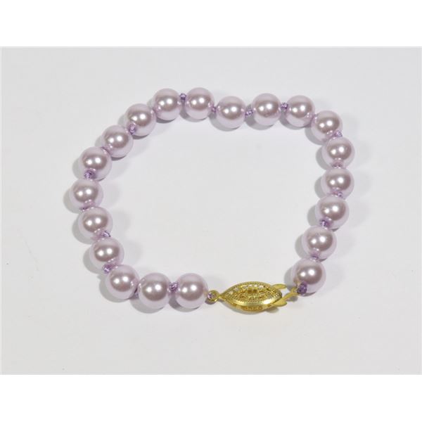 #30-LIGHT PURPLE SEA SHELL PEARL BRACELET 8mm/7.5"