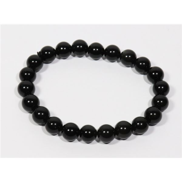 #186-NATURAL RAINBOW BLACK OBSIDIAN BRACELET