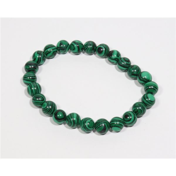 #177-NATURAL MALACHITE BEAD BRACELET 8mm/7.5"
