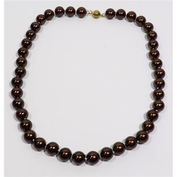 #40- BROWN SEA SHELL PEARL NECKLACE 10mm/15"