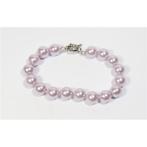 #37-LIGHT PURPLE SEA SHELL PEARL BRACELET 10mm/7.5