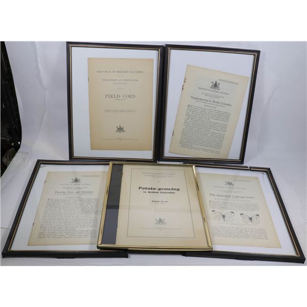 LOT OF 5 FRAMED ARGICULTURAL DOCUMENTS