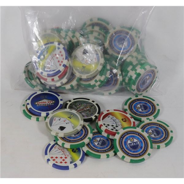 COLLECTION OF OILERS & VEGAS WEIGHTED POKER CHIPS