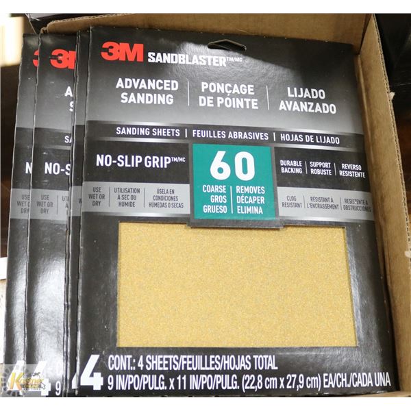 LOT OF 5 NEW PACKS OF 3M 60 GRIT SAND PAPER SHEETS