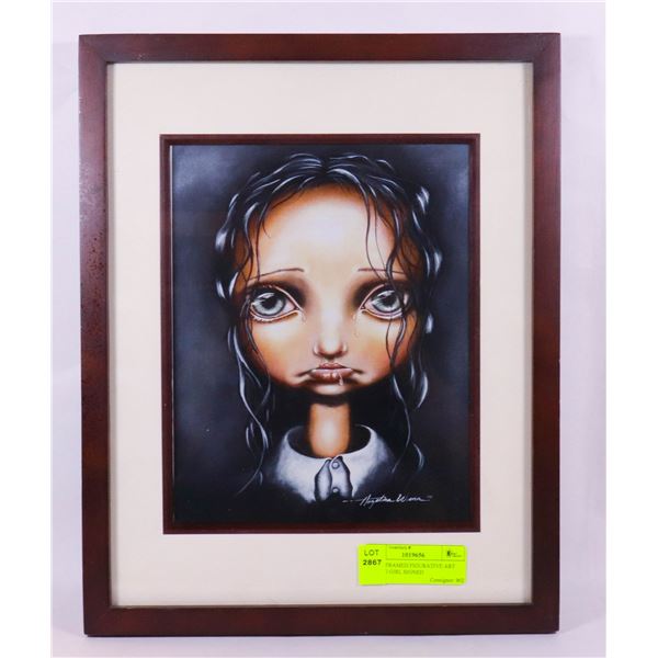 WOOD FRAMED FIGURATIVE ART CRYING GIRL SIGNED