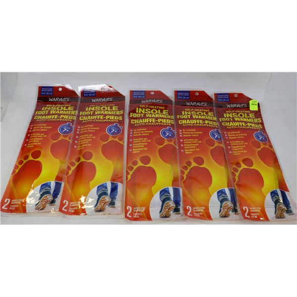 LOT OF 5 WARM UPS SELF HEATING INSOLE FOOT WARMERS