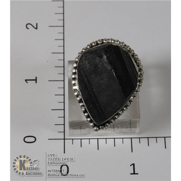 #129-BLACK TOURMALINE RING SIZE 10