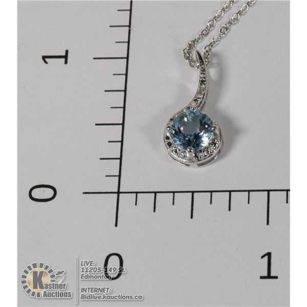 #163-BLUE TOPAZ PENDANT/ NECKLACE 18"