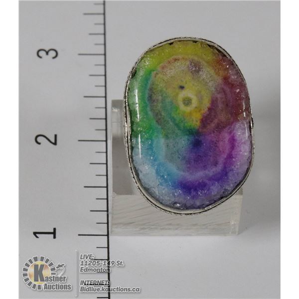 #124-RAINBOW SOLAR QUARTZ RING SIZE 9.25