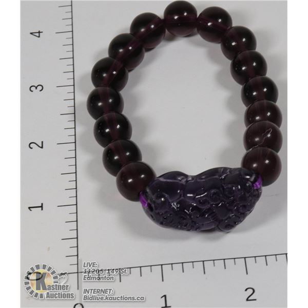 #283-PIXIU OBSIDIAN BEAD BRACELET 8"/ 12mm