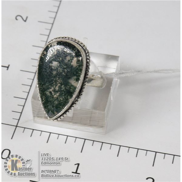 #258-GREEN MOSS AGATE RING SIZE 7.75