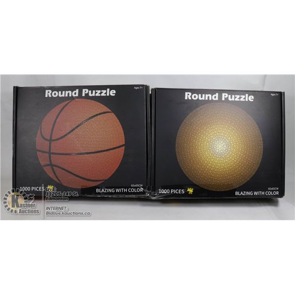 LOT OF 2 ROUND PUZZLES, 1000 PIECES