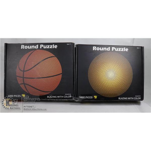 LOT OF 2 ROUND PUZZLES, 1000 PIECES