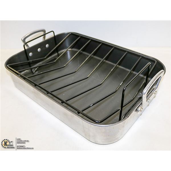LARGE STAINLESS T-FAL ROASTING PAN 17 X 12 WITH