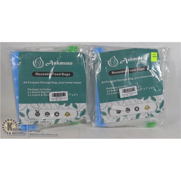 2 SETS OF 6 REUSABLE FOOD BAGS