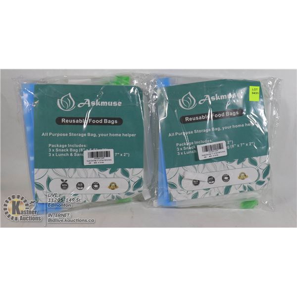 2 SETS OF 6 REUSABLE FOOD BAGS