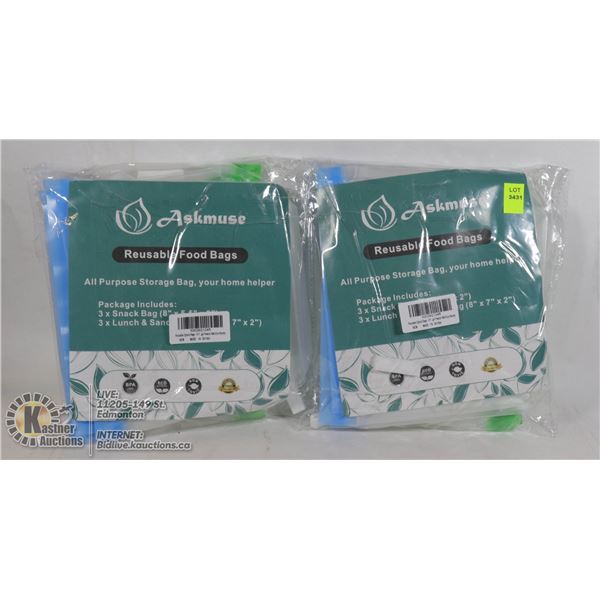 2 SETS OF 6 REUSABLE FOOD BAGS