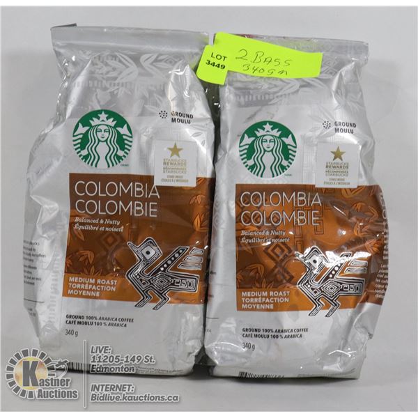 TWO 340 GRAM BAGS OF STARBUCKS COLUMIAN COFFEE