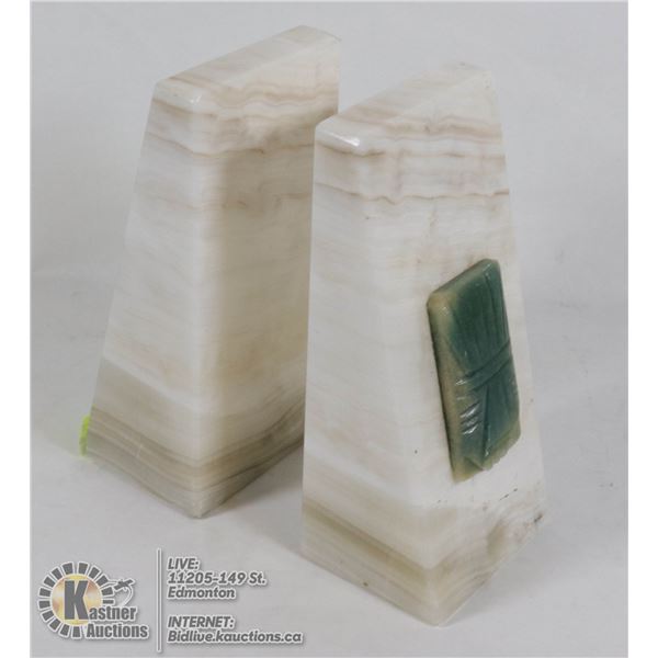 HEAVY MARBLE AND JADE BOOKENDS