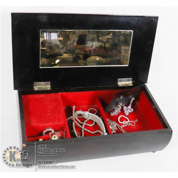 ANTIQUE BLACK & SILVER INLAID JEWELERY BOX