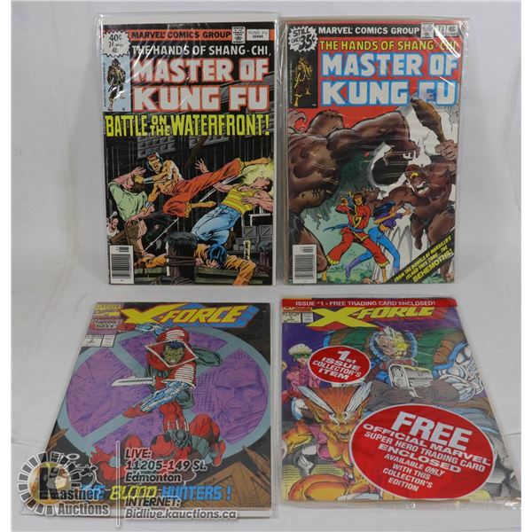 4 VINTAGE COMICS. 2X XFORCE & 2X MASTER OF KUNG