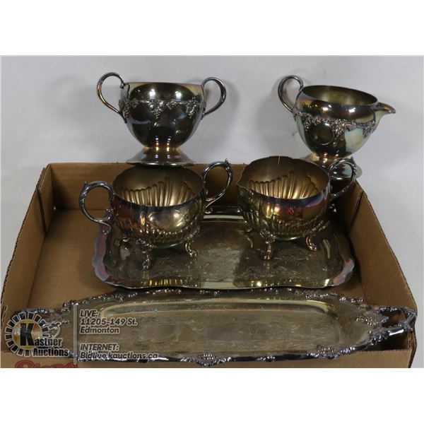 BOX OF SILVER PLATED CREAM AND SUGAR SETS