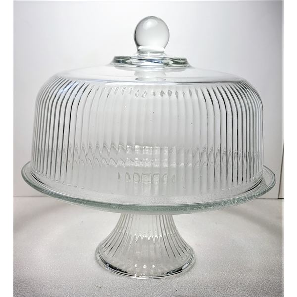 20)  2PCE RIBBED GLASS CAKE DISH WITH COVER